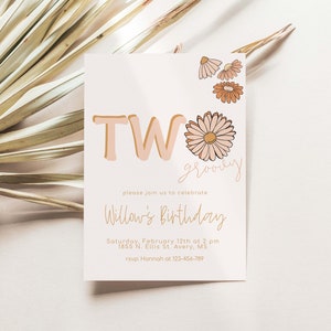 Two Groovy Daisy Invitation Template, Retro Flower Girl Birthday Invitation, Editable Daisy Invite, 70’s Girl Birthday Invite, 2 Groovy