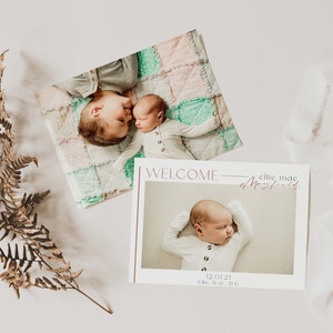 Baby Announcement Template, Printable Baby Announcement Photo Card, Editable Birth Announcement, Instant Download, Editable Design,BA01