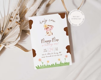 Holy Cow Birthday Invitation Template, Digital Cow Party Invitation, Editable Farm Birthday Invite, Digital Download Holy Cow Birthday, 1st