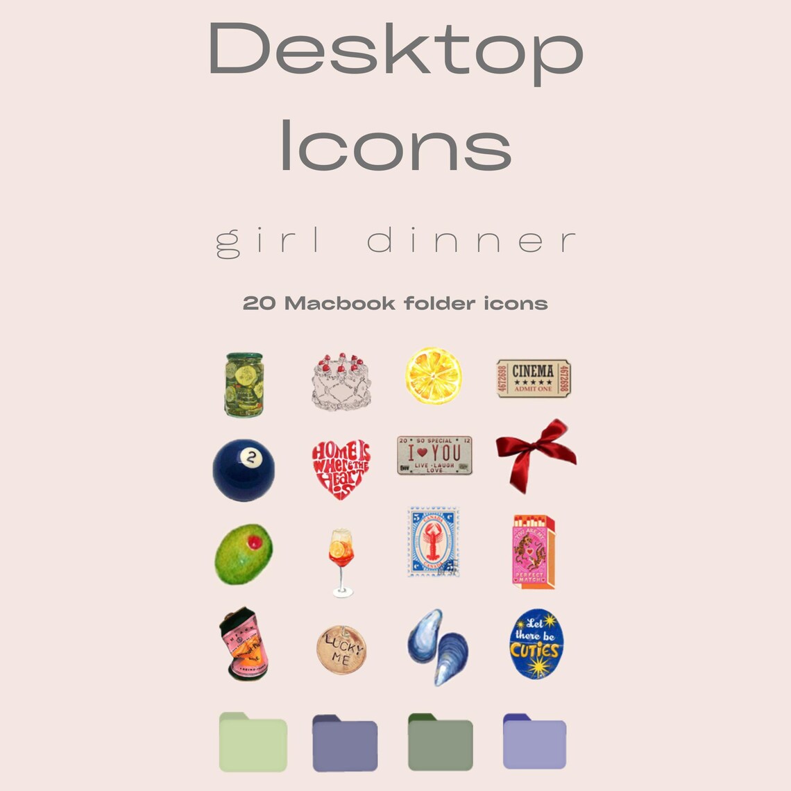 20 Creative Folder Icons | Aesthetic Girl Dinner MacBook Folder Icons ...