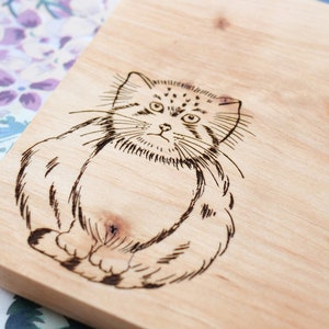 Breakfast board Manul Pallas Cat gift idea wooden board cute animal