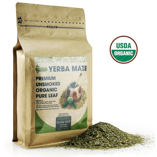 Yerba Mate Premium Organic Pure Leaf Unsmoked 400g (14 oz)  Unsmoked, Certified Organic No Added Dusts No Added Stems YerBalance