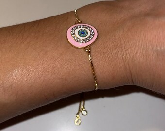 One Of A Kind Evil Eye Pink Diamond Bracelet Evil Eye Nazar Jewelry Gold Plated Protection Bracelet Turkish Evil Eye Anklet Charm