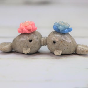 Cute Kawaii Polymer Clay Whales, Valentine&#39;s Gift, Kawaii Planter Decor, Clay Desk Decor