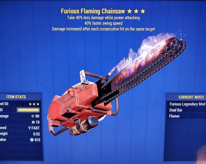 Furious Flaming Chainsaw With FSS and Dual Bar Fallout 76 Xbox Etsy UK