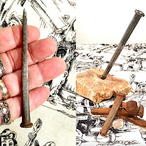 Witch Nail, Candle Scribe: 4.5&quot; Sharp Iron Nail, Lg Hag Stone &quot;Coffin Nail&quot; Stand, Plus 4 Rusty Nails - Pick From Stone Stands A, B or C