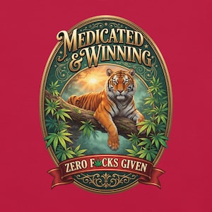 Medicated & Winning Tiger Shirt | Vintage Gold Cannabis Tee | Bengal Tiger Jungle Weed T-Shirt | Stoner Gift | 420 Graphic Tee