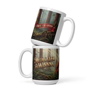 Medicated & Winning Sasquatch Mug | Funny Bigfoot Coffee Mug | Cannabis Camping Mug | 15 oz Stoner Gift | 420 Gift Mug