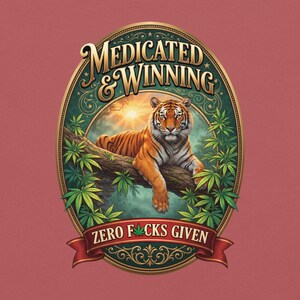 Medicated & Winning Tiger Shirt | Vintage Gold Cannabis Tee | Bengal Tiger Jungle Weed T-Shirt | Stoner Gift | 420 Graphic Tee