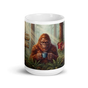 Medicated & Winning Sasquatch Mug | Funny Bigfoot Coffee Mug | Cannabis Camping Mug | 15 oz Stoner Gift | 420 Gift Mug