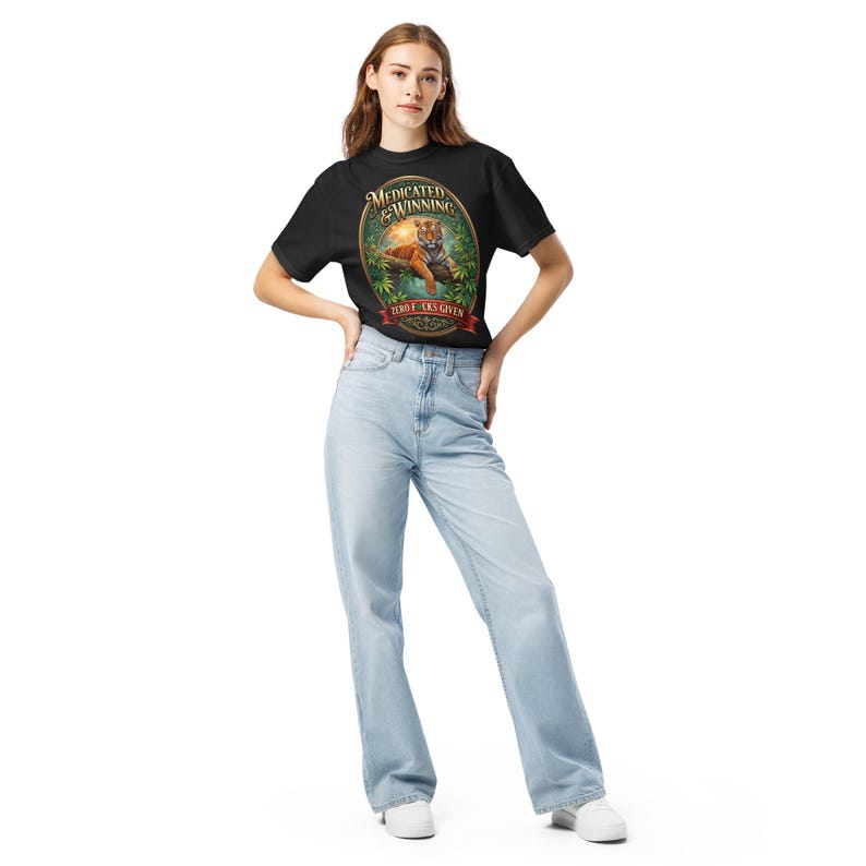 Medicated & Winning Tiger Shirt | Vintage Gold Cannabis Tee | Bengal Tiger Jungle Weed T-Shirt | Stoner Gift | 420 Graphic Tee