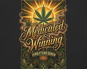 Medicated Winning Skull Smoke Shirt - Gold Sunburst Tee - Zero Fucks Given