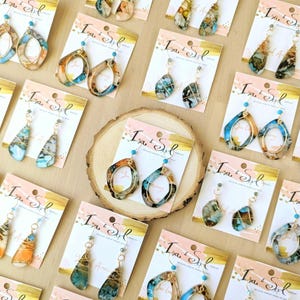 Large 2.5” Hand-Painted Alcohol Ink Earrings – Boho Wire Teardrop, Abstract, Statement Jewelry