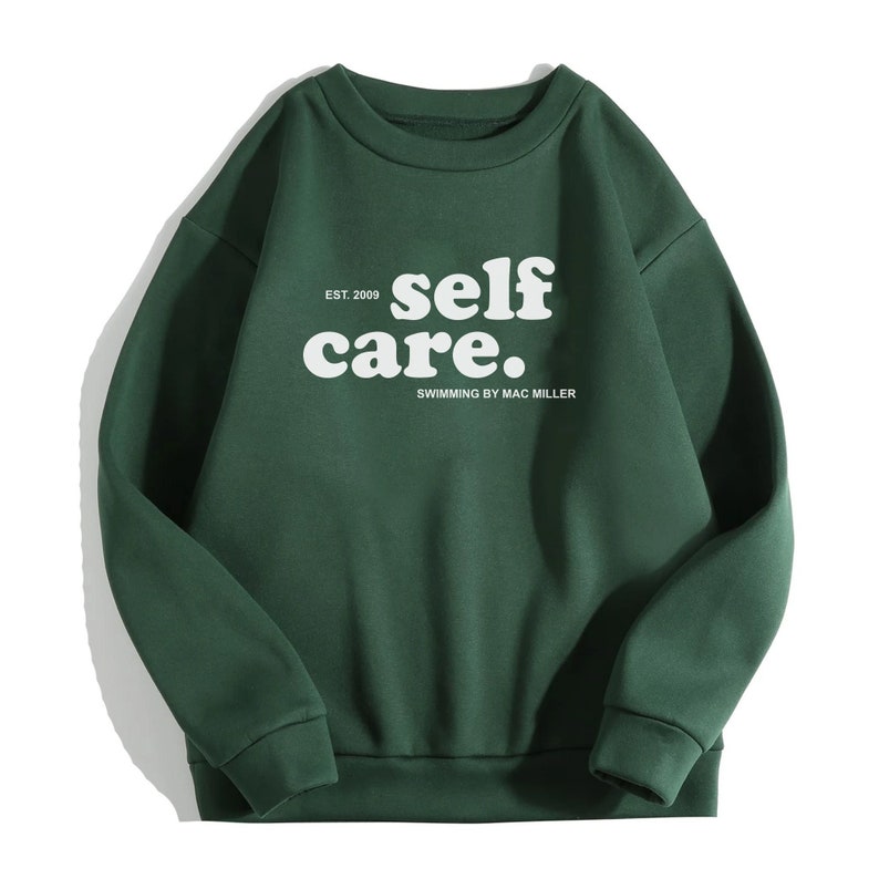 Self Care Crewneck Sweatshirt, Swimming Circles Tee Shirt, Aesthetic Forest Green Sweat Y2K Merch for gift 