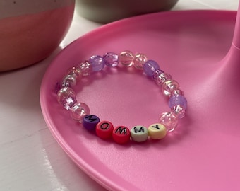 pink and purple beaded ‘mommy’ bracelet