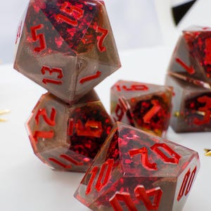 7pc Geode Dice Set Sharp Edge Resin DND Gaming |  Chocolate Covered Strawberry Inspired Dice