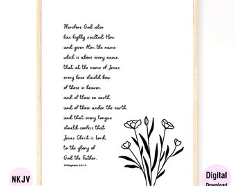 0203 - Philippians 2:9-11 - Digital Scripture Prints in NKJV & KJV
