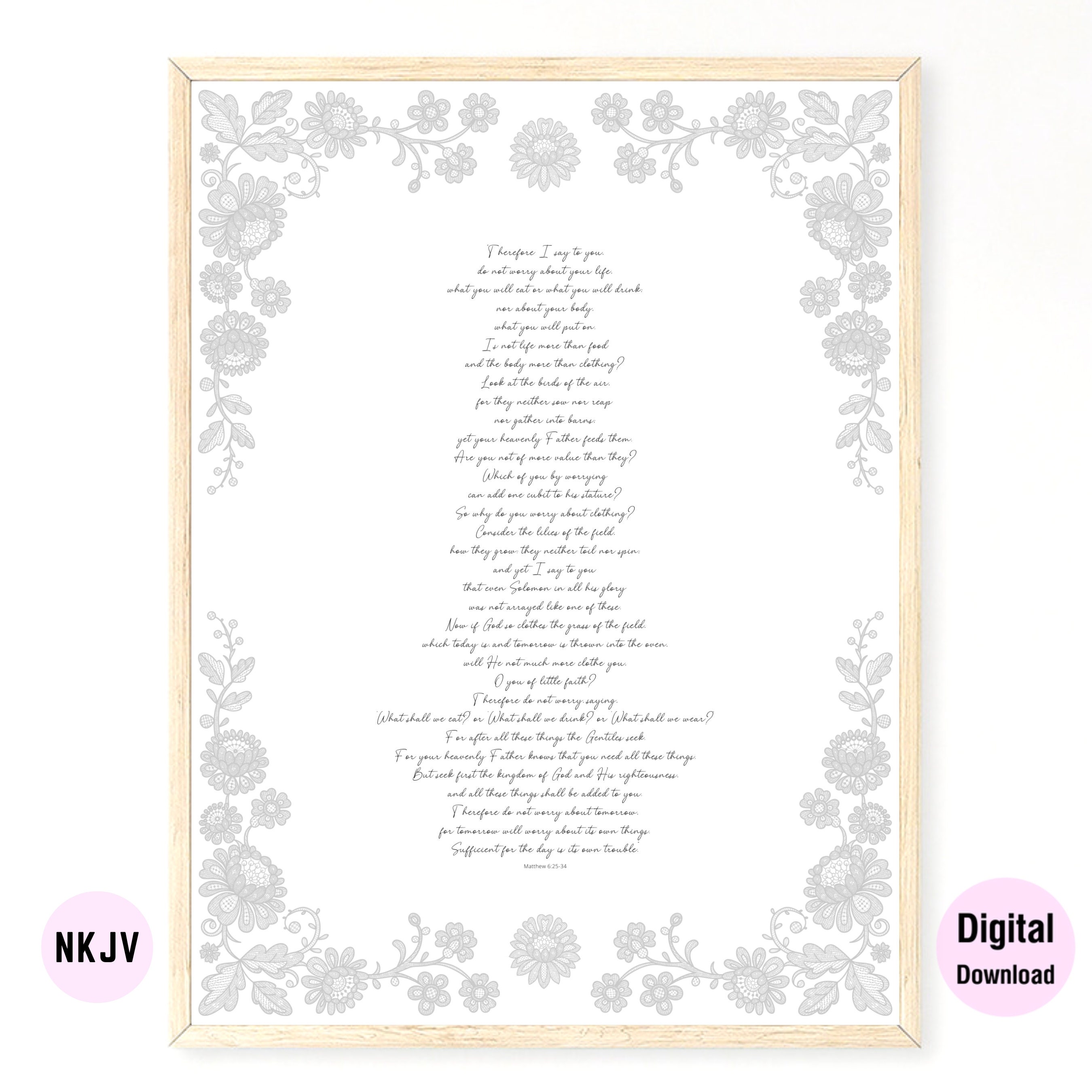 Matthew 6:25-34 NKJV & KJV - Bible Verse Printable Wall Art | Digital ...