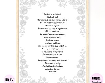 0188 - Psalms 23:1-6 - Digital Scripture Prints in NKJV & KJV