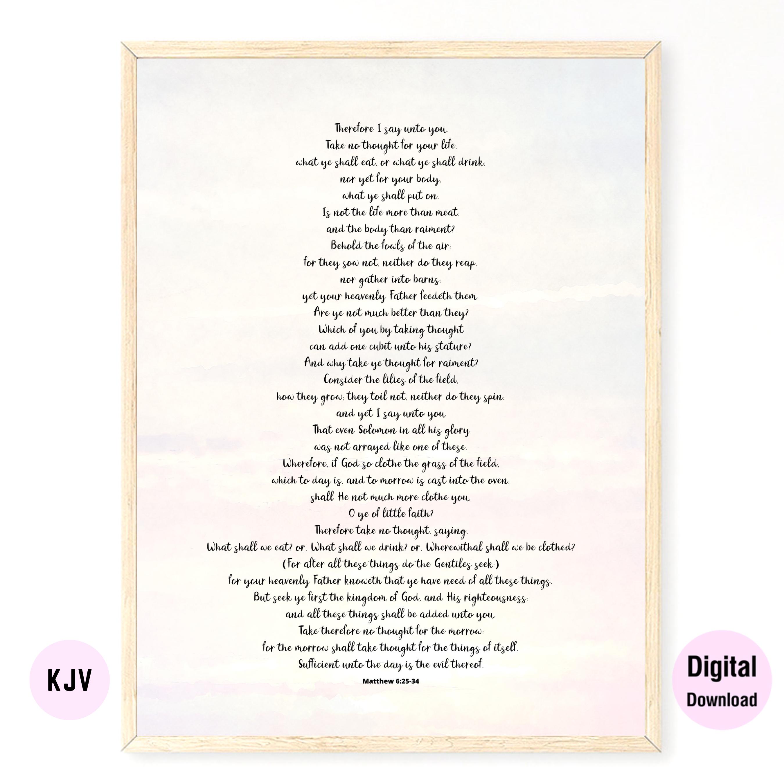 Matthew 6:25-34 NKJV & KJV - Bible Verse Printable Wall Art | Digital ...