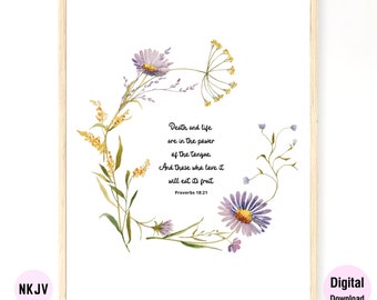0266 - Proverbs 18:21 - Digital Scripture Prints in NKJV & KJV