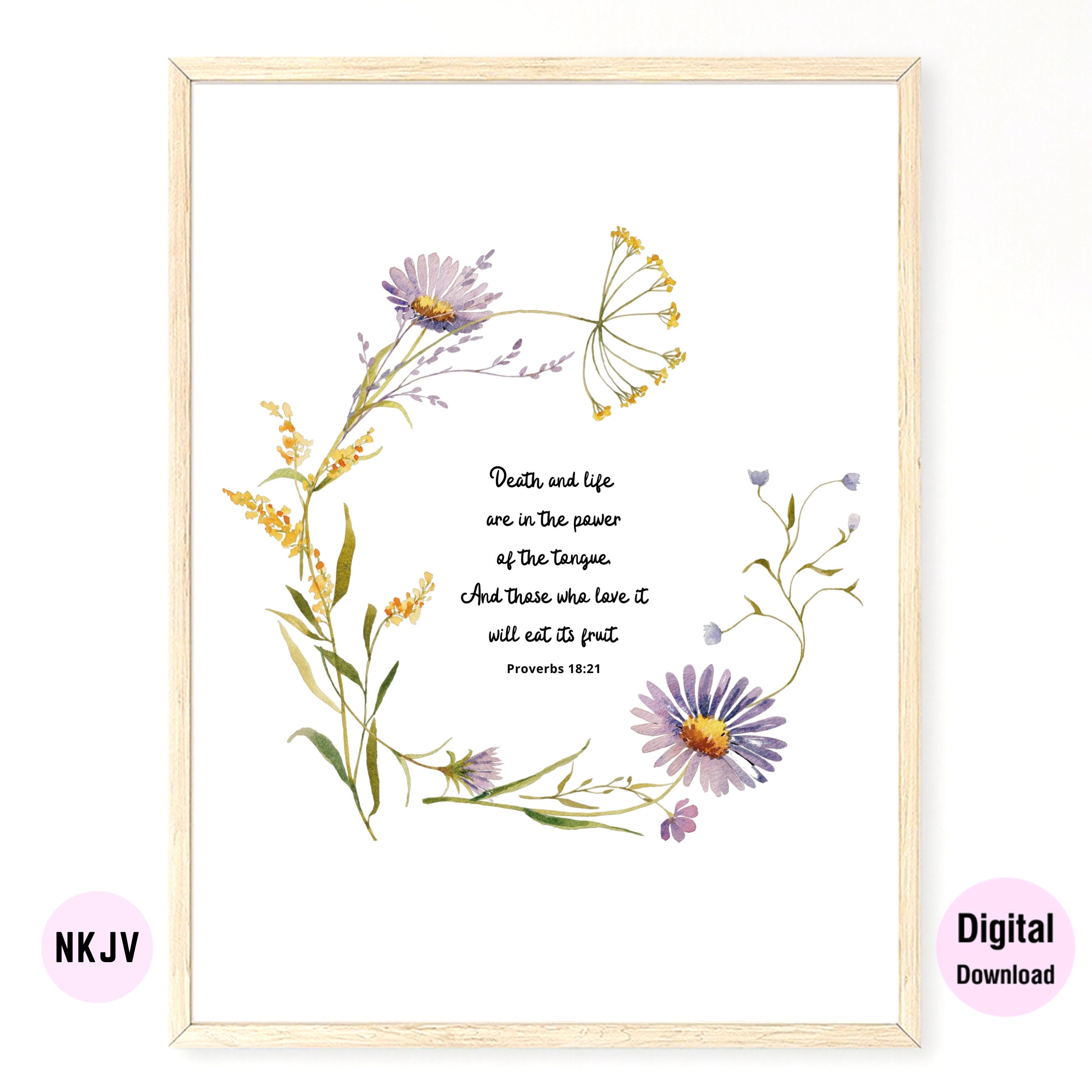 Proverbs 18:21 NKJV & KJV - Bible Verse Printable Wall Art