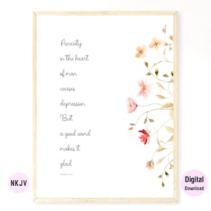 0107 - Proverbs 12:25 - Digital Scripture Prints in NKJV & KJV