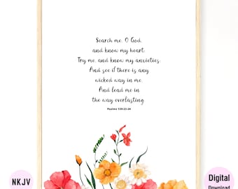Psalmen 139:23-24 NKJV & KJV - Bijbelvers afdrukbare muurkunst | Digitale download | Schriftafdrukken | Kunst | Christelijke geschenken