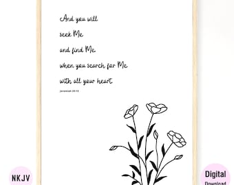 0180 - Jeremiah 29:13 - Digital Scripture Prints in NKJV & KJV