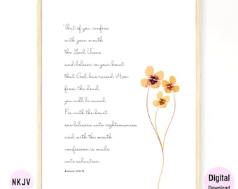 0175 - Romans 10:9-10 - Digital Scripture Prints in NKJV & KJV