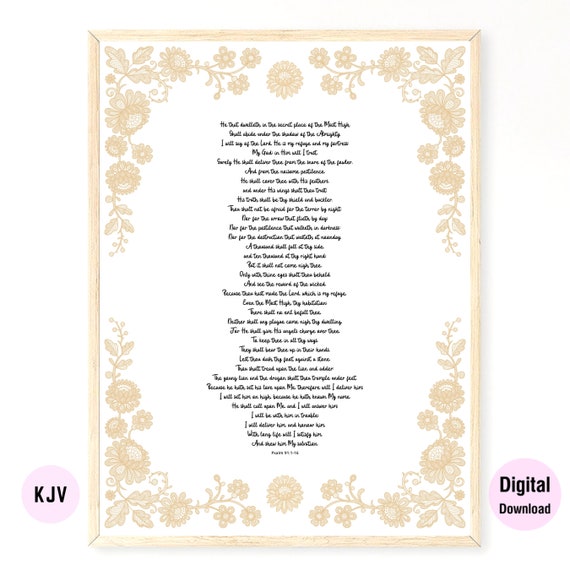 Psalms 91:1-16 NKJV & KJV - Bible Verse Printable Wall Art