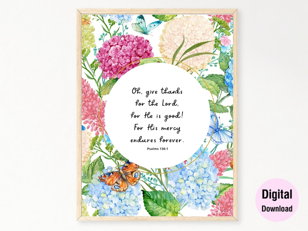 Psalms 136 1 NKJV KJV Bible Verse Printable Wall Art Digital Download psalms-136-1-nkjv-kjv-bible-verse-printable-wall-art-digital-download