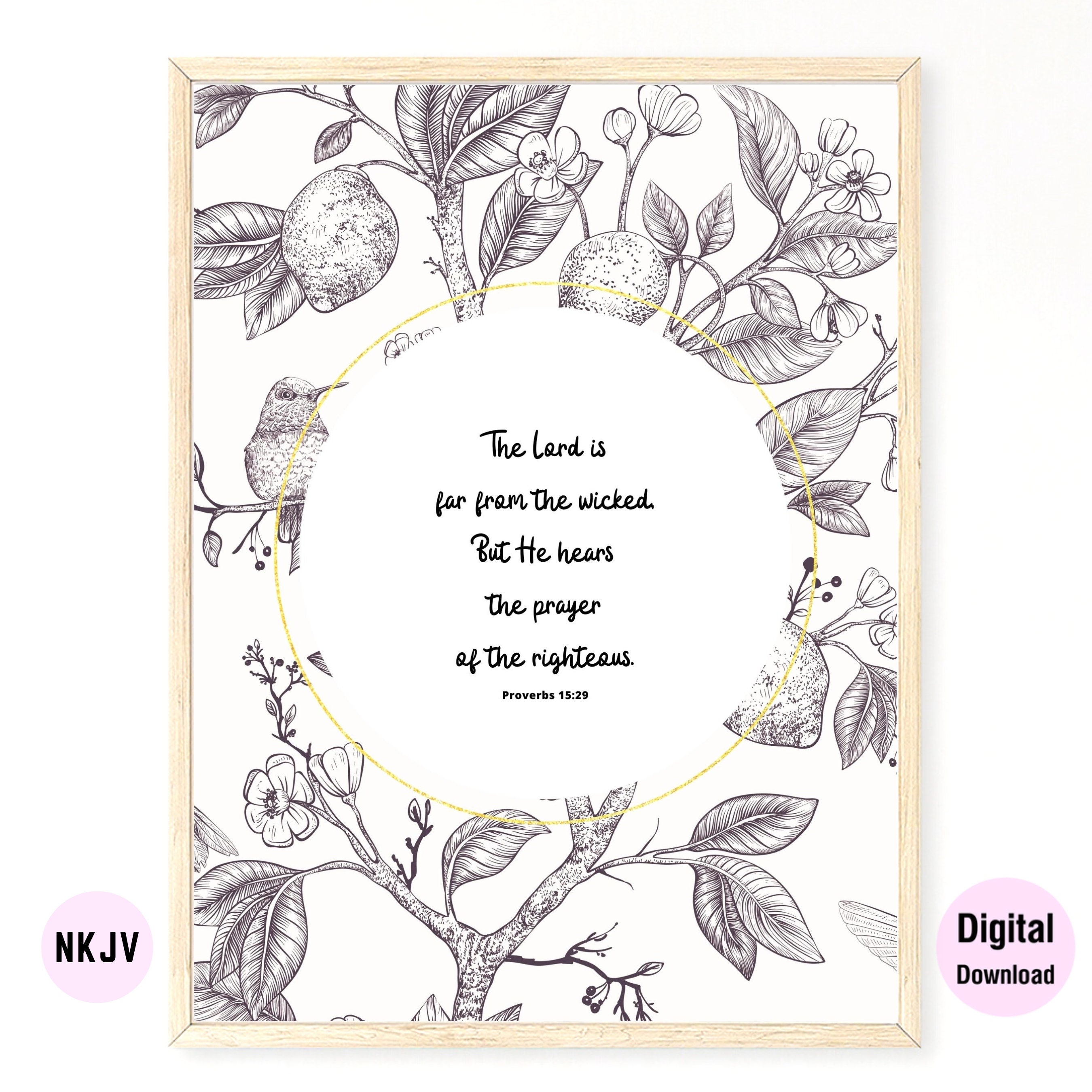 Spreuken 15:29 NKJV & KJV - Bijbelvers afdrukbare muurkunst | Digitale download | Schriftafdrukken | Kunst | Christelijke geschenken