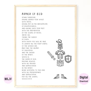 Efesios 6:14-18 NVI & KJV - Armadura de Dios / Versículo bíblico imprimible arte de pared / Descarga digital / Impresiones de las Escrituras / Arte / Regalos cristianos