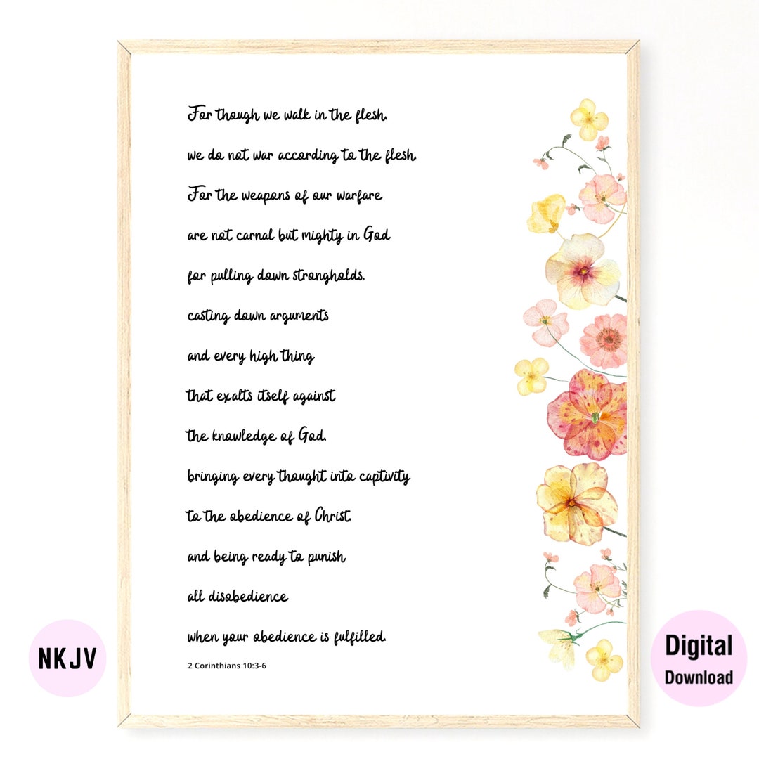 2 Corinthians 10:3-6 NKJV & KJV Bible Verse Printable Wall Art Digital ...