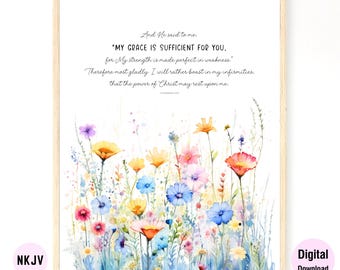 0358 - 2 Corinthians 12:9 - Digital Scripture Prints in NKJV & KJV