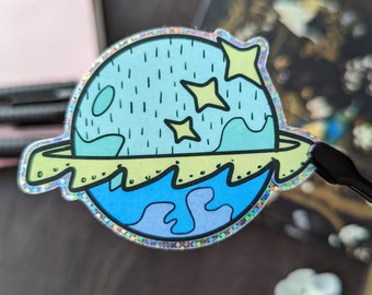 P5 | Niedlich - Ästhetisch - Planet - Wasserdichter 3-Zoll-Glänzender Glitzer-Vinyl-Aufkleber | Wasserflaschen | Laptops | Auto