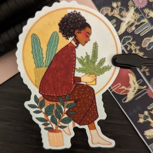 Plant Girl Sticker | Cute Black Girl Sticker | Waterproof 3-inch Glossy Vinyl Sticker