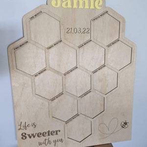 Eerste jaar mijlpaal Board Bee thema personaliseerbare Glowforge/lasersnijden bestand SVG DXF AI digitale download alleen