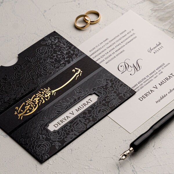 Wedding Invitations, Ivory Wedding Invitation, Gold Foil Invitations, Elegant Wedding Invite,Minimalist Card