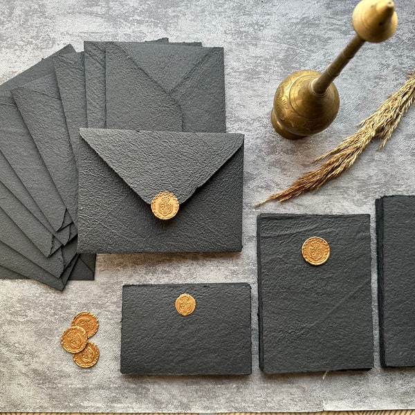 Black Handmade Paper /Black Deckle Edge Envelopes / Invitation Envelopes, Cotton Envelopes, Calligraphy Envelopes, Fine Art Wedding