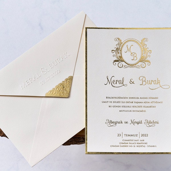Luxurious Gold Foil Wedding Invitation, Corporate Invitations  21.5 cm x 15 cm, Elegance Opulence, Ivory Luxury Invitation, thick cardboard