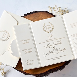 Luxurious Gold Foil Wedding Invitation: Cream, Folding Sleeve, 20.8cm x 14.7cm, Where Elegance Meets Opulence, Ivory Luxury Invitation