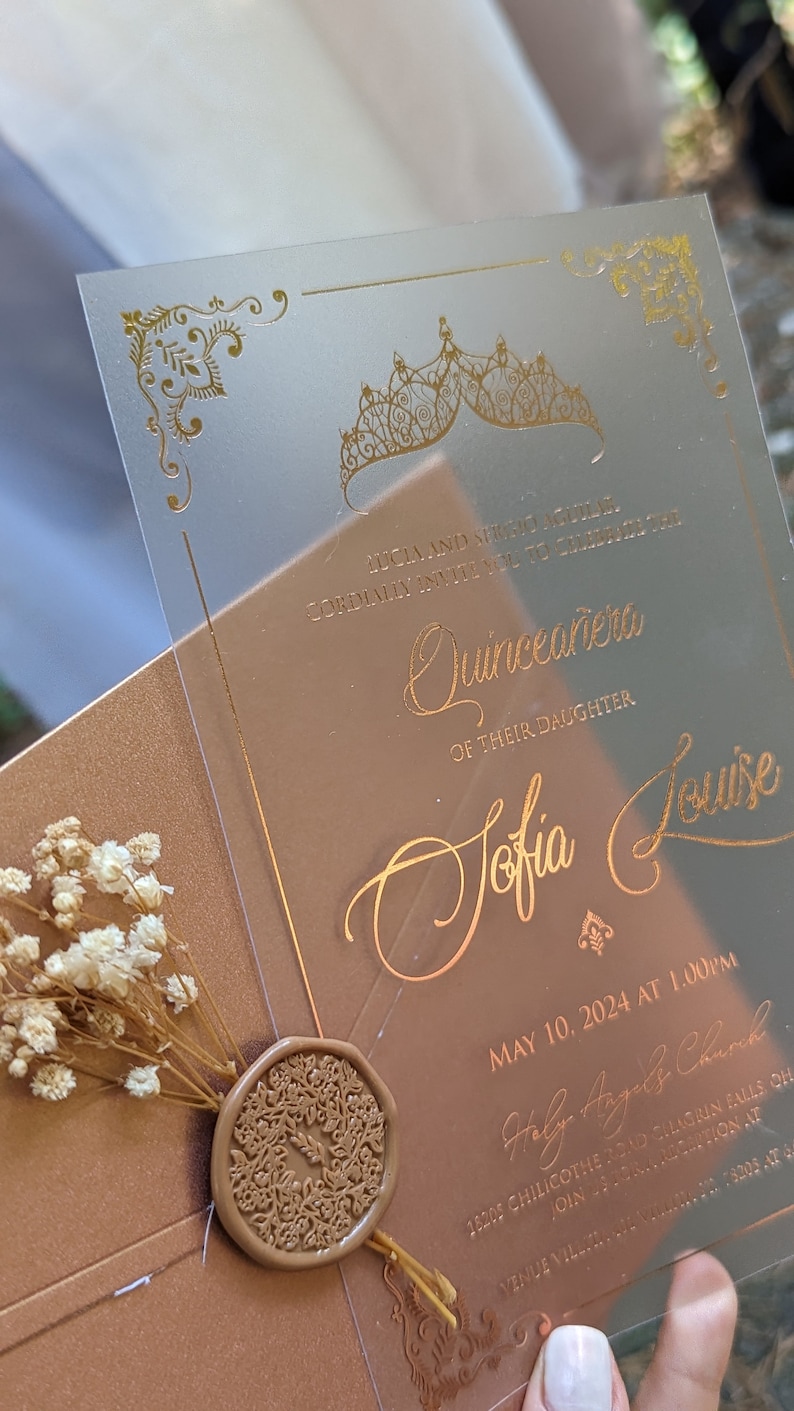 Quinceañera Invitation With Copper Envelope Gilded Acrylic Etsy