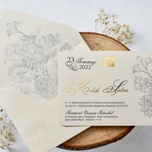 Luxurious Gold Foil Wedding Invitation: Cream,  floral pattern, Where Elegance Meets Opulence, Ivory Luxury Invitation, thick cardboard