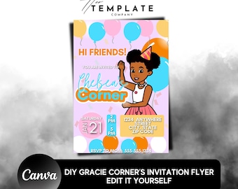 Gracie's Corner Birthday Invitation: DIY Editable Template (Digital Download)