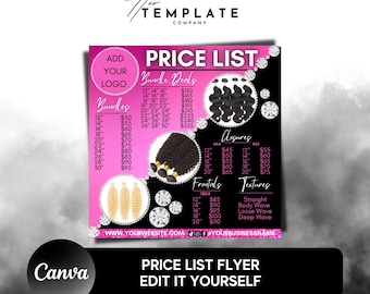 Hair Price List Flyer: Pink Social Media Template (Canva flyer)