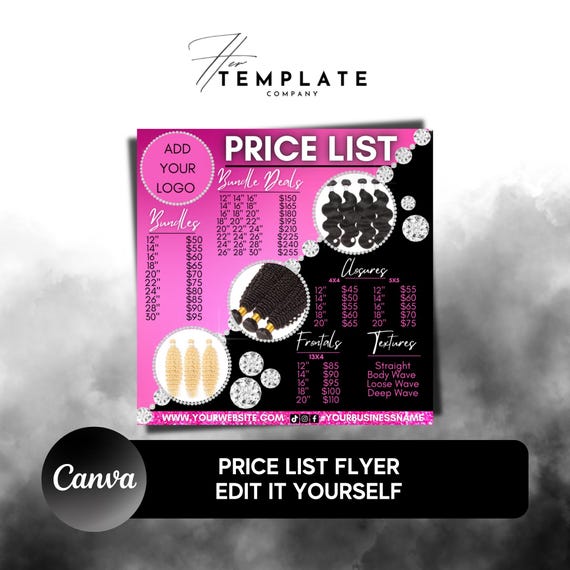 Hair Price List Flyer: Pink Social Media Template (Canva flyer)