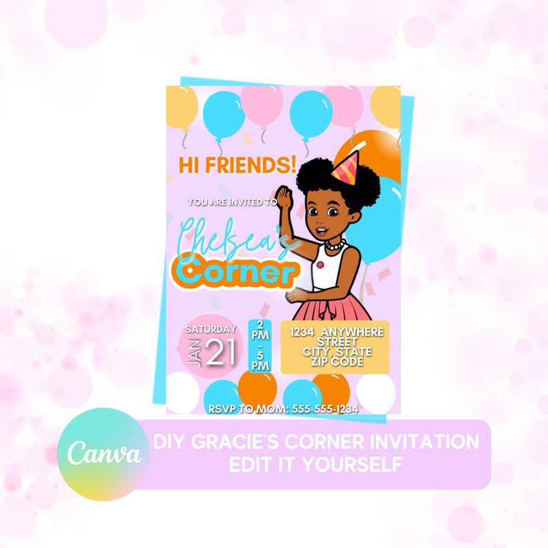 GRACIE'S CORNER Printable Invitation, Kids Digital Birthday Invitation