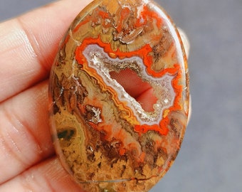 Seam Agate Gemstone/Hand Polish Cabochon Stone/Seam Agate Druzy Oval Stone/Crystal Seam Agate Stone/Making For Pendant/46x31x5mm/A-1466